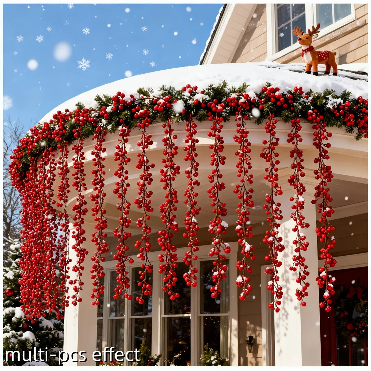 Artificial Red Berry Christmas Ivy Vine, 200cm Long with Red Berries, close-up view - House Of Avana [[SKU:HOA-FLR-040]]