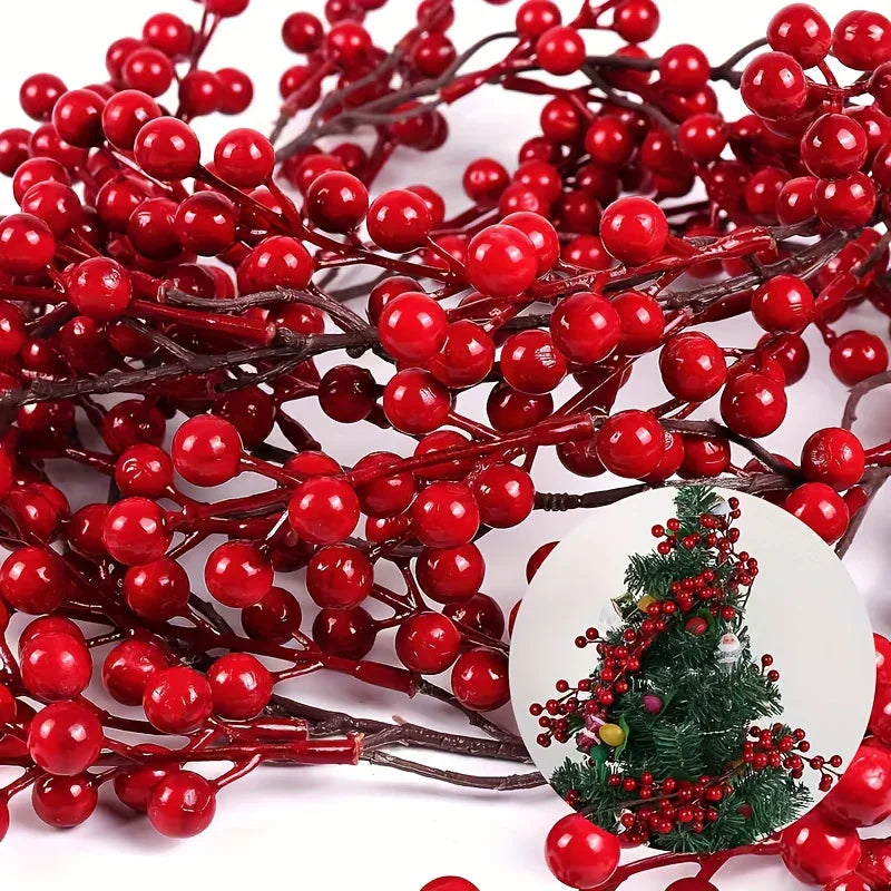 Artificial Red Berry Christmas Ivy Vine, 200cm Long with Red Berries, dimensions view - House Of Avana
