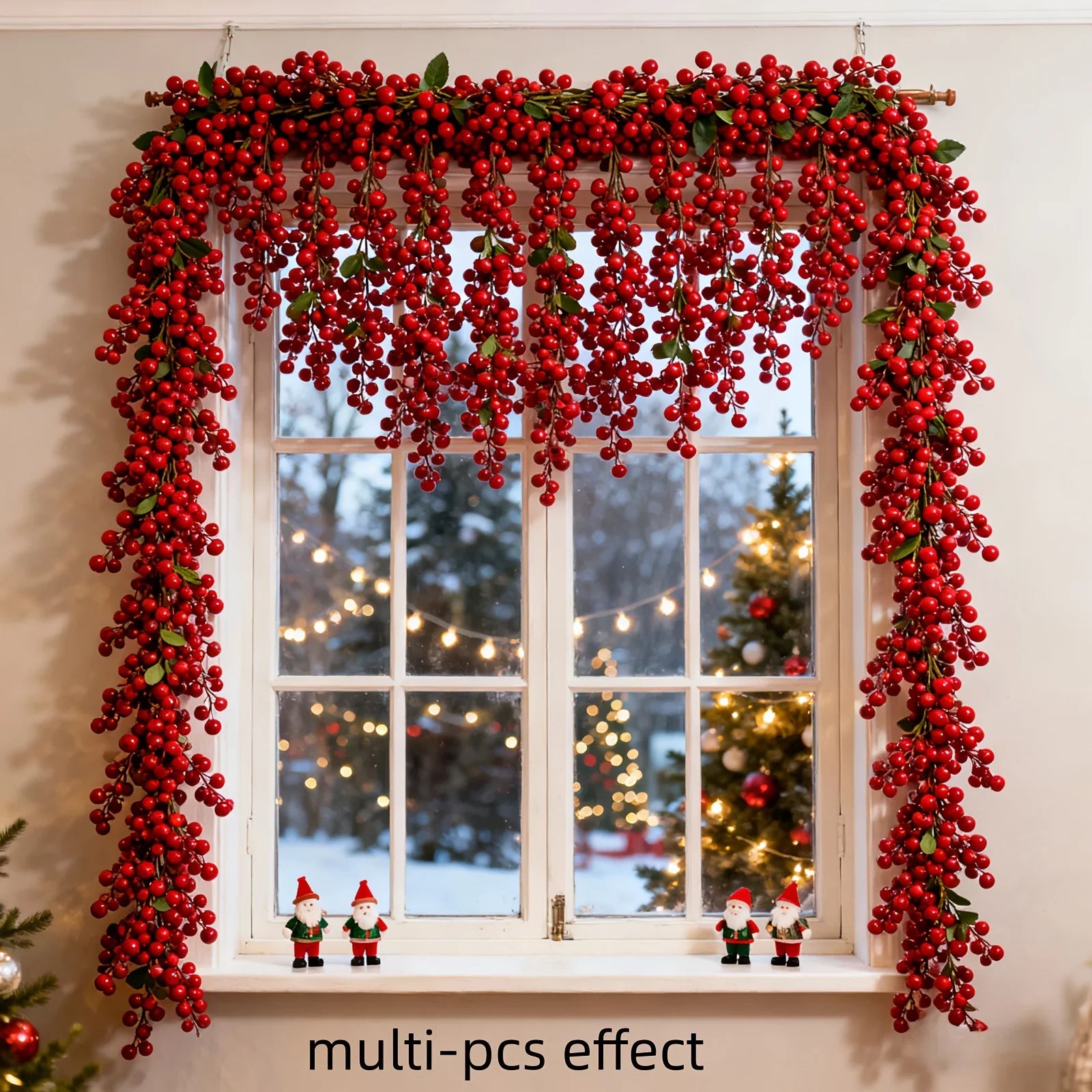 Artificial Red Berry Christmas Ivy Vine, 200cm Long with Red Berries, side view - House Of Avana