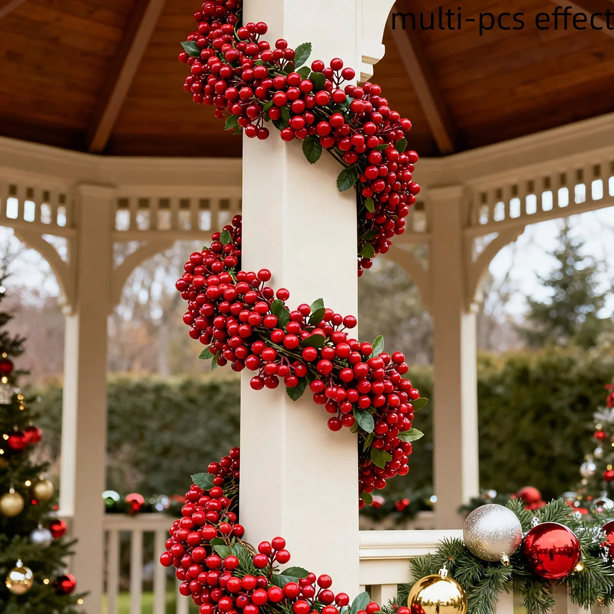 Artificial Red Berry Christmas Ivy Vine, 200cm Long with Red Berries, detail shot - House Of Avana [[SKU:HOA-FLR-040]]