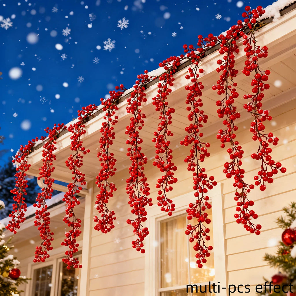 Artificial Red Berry Christmas Ivy Vine, 200cm Long with Red Berries, angled view - House Of Avana