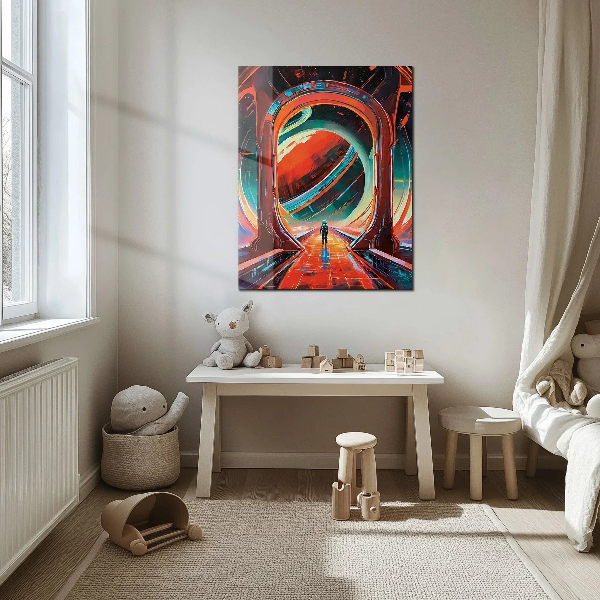 Astronaut Gateway to Saturn Glass Wall Art – Futuristic Sci-fi Uv Print Design-kafcd023, detail shot - House Of Avana