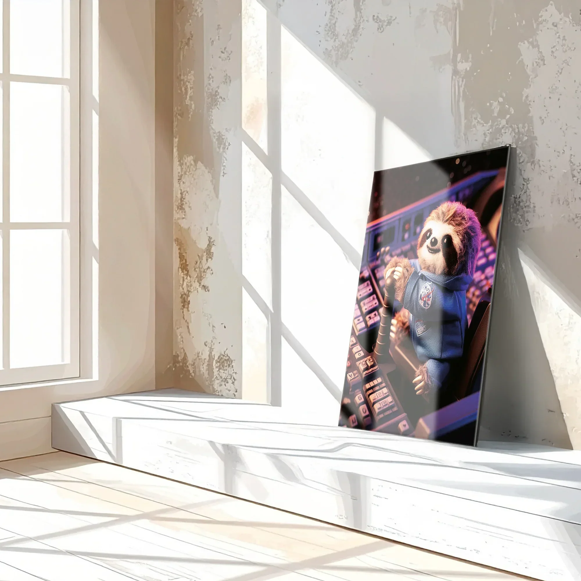 Astronaut Sloth Glass Wall Art – Cute Space Explorer UV Print Design-KAFCD047 Peony Atelier