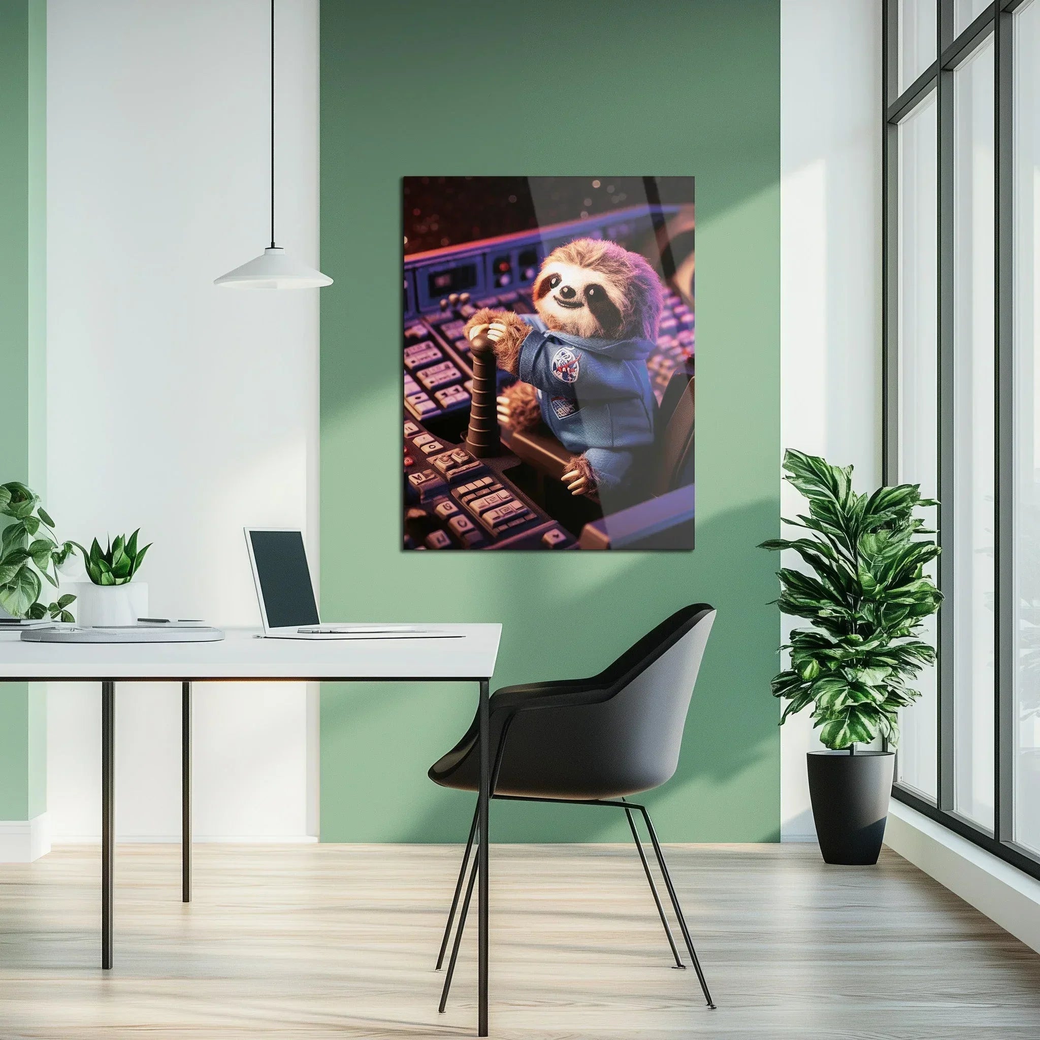Astronaut Sloth Glass Wall Art – Cute Space Explorer Uv Print Design-kafcd047, front view - House Of Avana