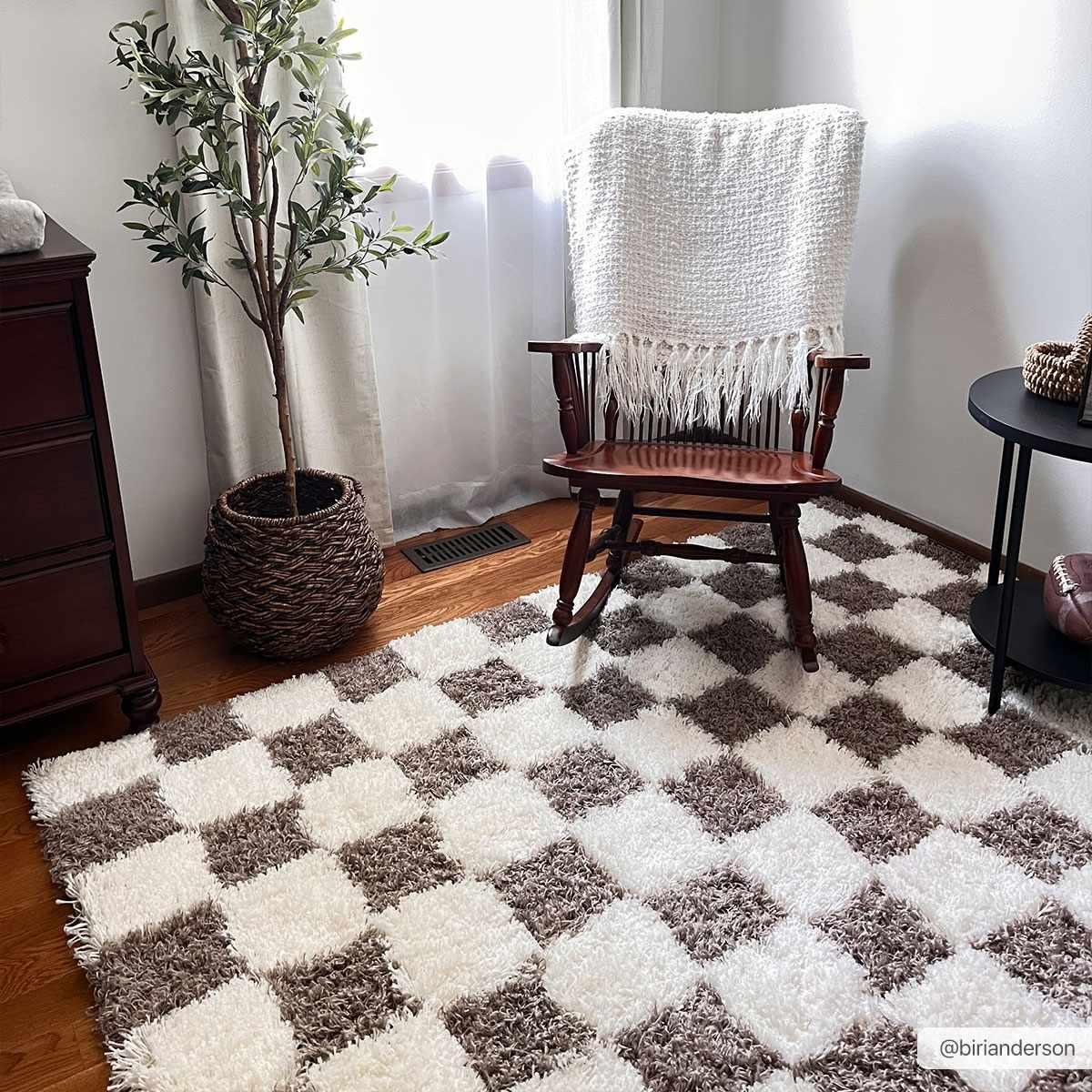Atira Brown Checkered Area Rug Hauteloom