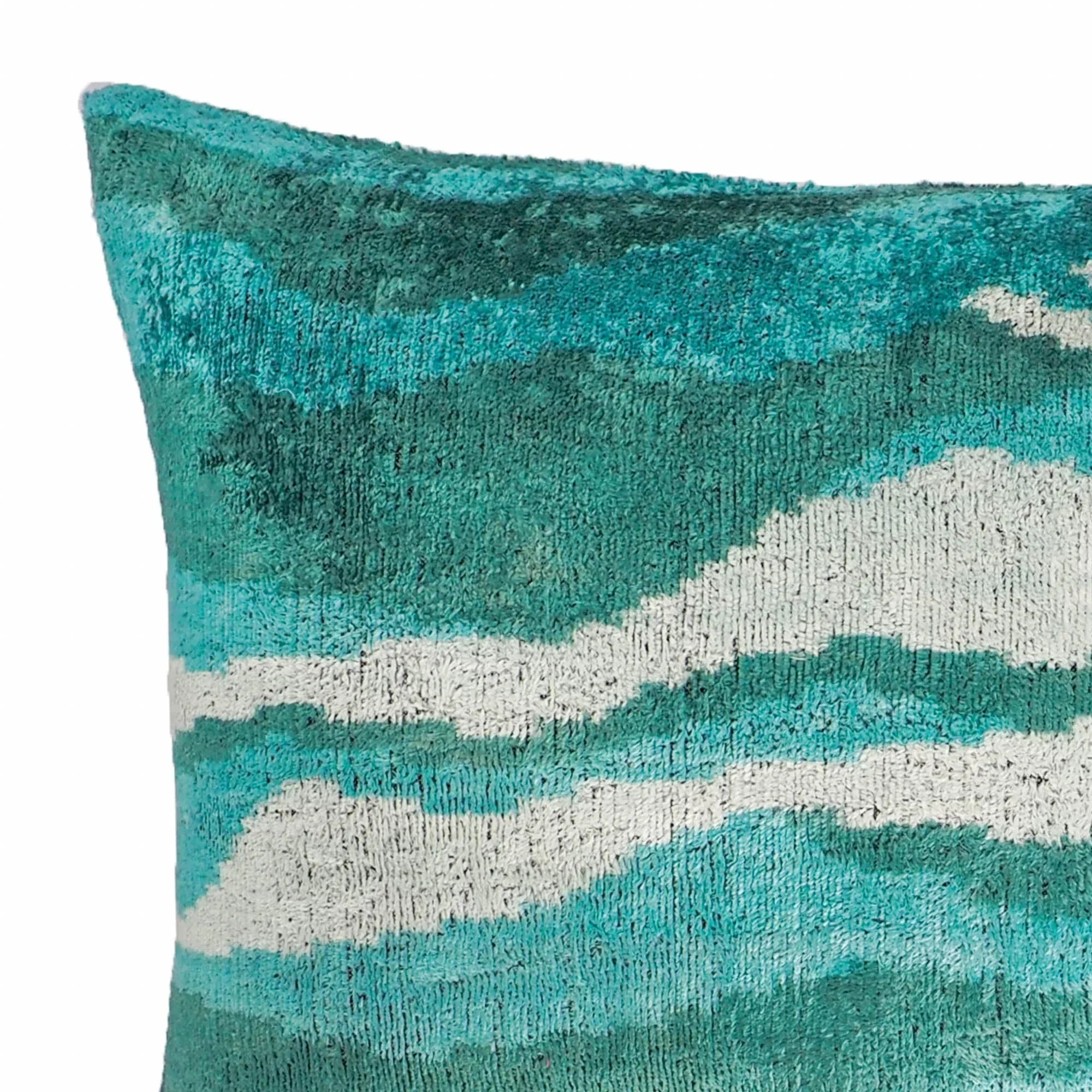 Atlantic Silk Velvet Ikat Throw Pillow Cover X 24, side view - House Of Avana