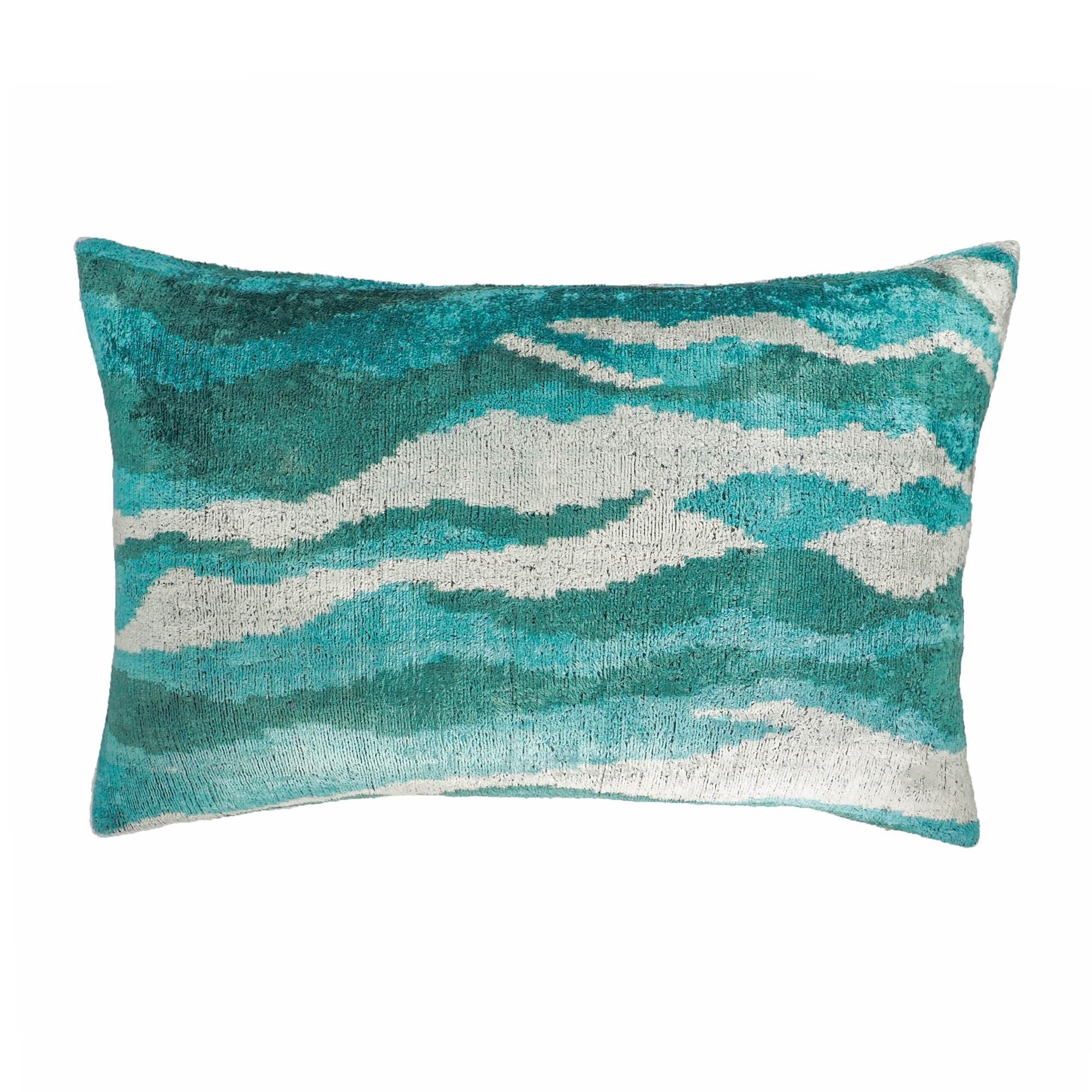Atlantic Silk Velvet Ikat Throw Pillow Cover X 24, front view - House Of Avana