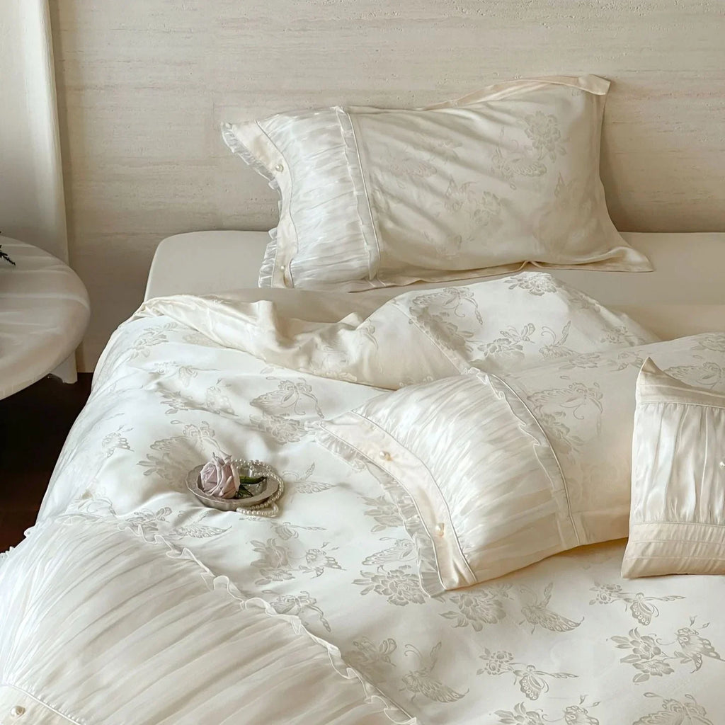 Aurora Lace Floral TENCEL™ Bedding Set / Beige Ever Lasting