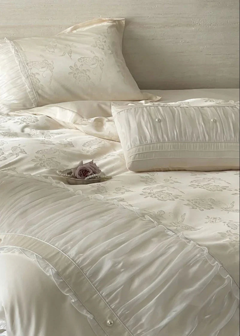 Aurora Lace Floral TENCEL™ Bedding Set / Beige Ever Lasting