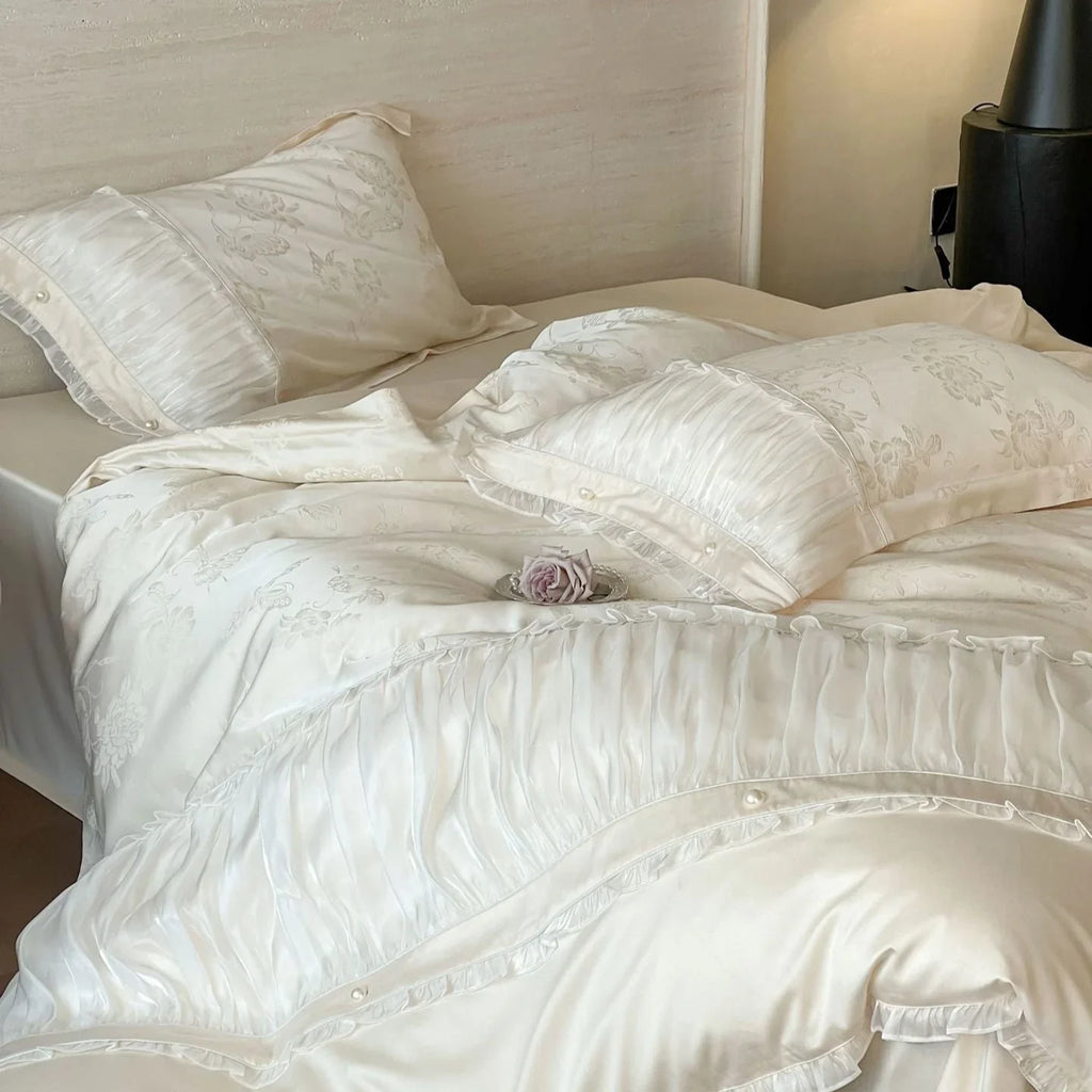 Aurora Lace Floral TENCEL™ Bedding Set / Beige Ever Lasting