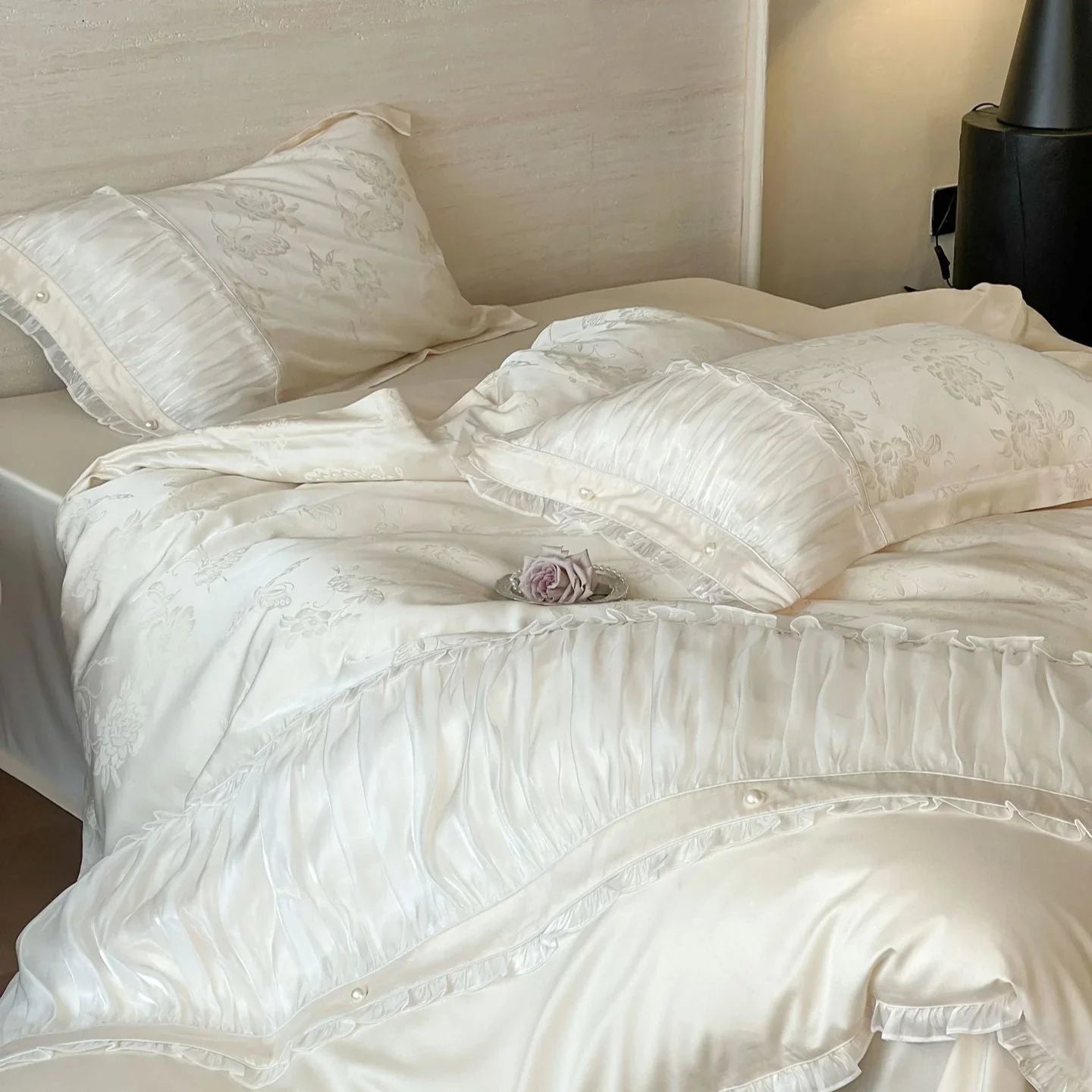 Aurora Lace Floral TENCEL™ Bedding Set / Beige Ever Lasting