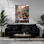 Autumn Breakfast Table Glass Wall Art – Rustic Harvest Outdoor Uv Print-kafcd045, lifestyle image - House Of Avana