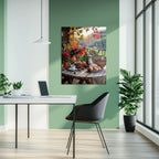 Autumn Breakfast Table Glass Wall Art – Rustic Harvest Outdoor Uv Print-kafcd045, front view - House Of Avana