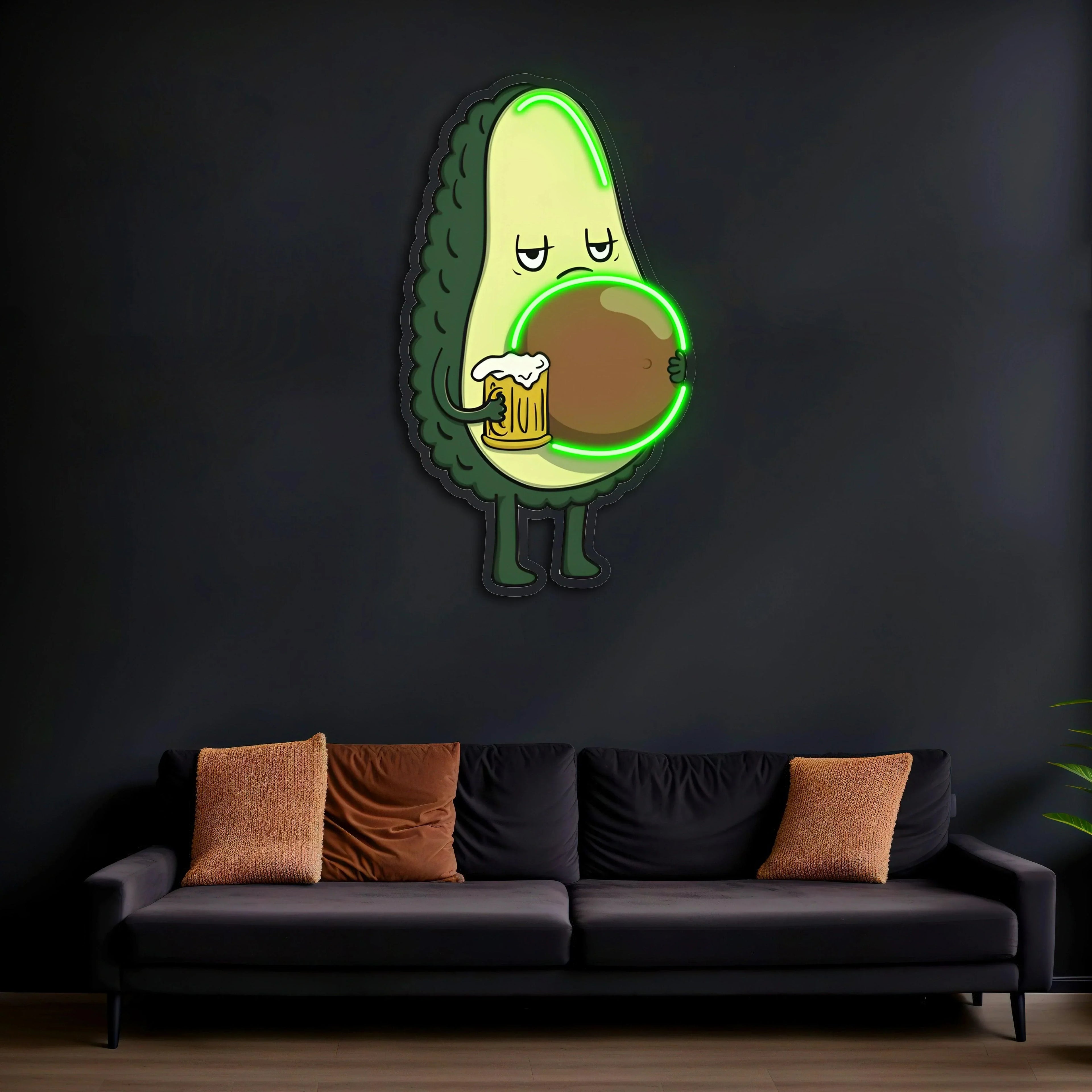 Avocado Beer Uv Printed Neon, Beer Neon Wall Art, Avocado Neon Light Sign, back view - House Of Avana