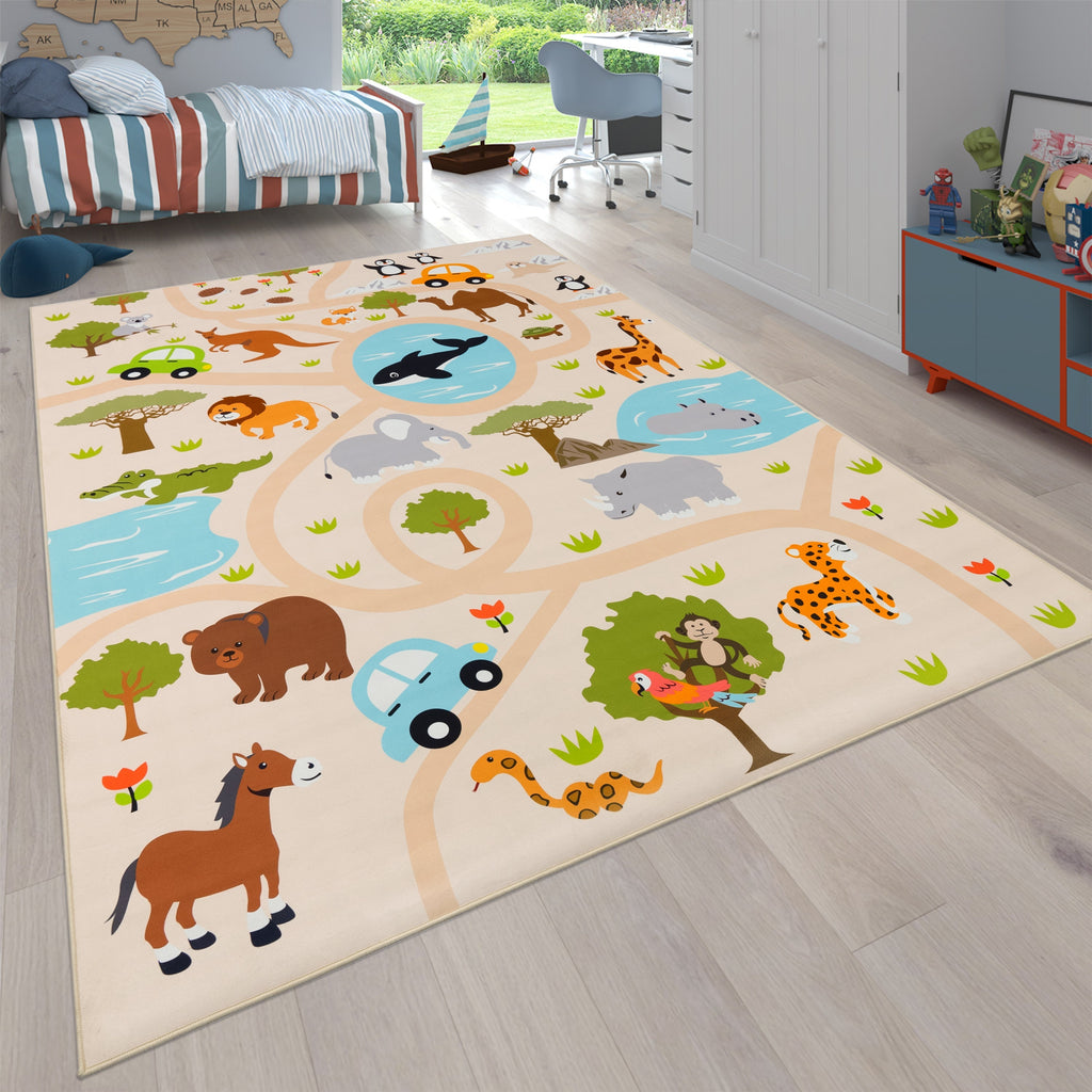 Kids Play-Mat Lilo with Wild Animals in Beige RugYourHome