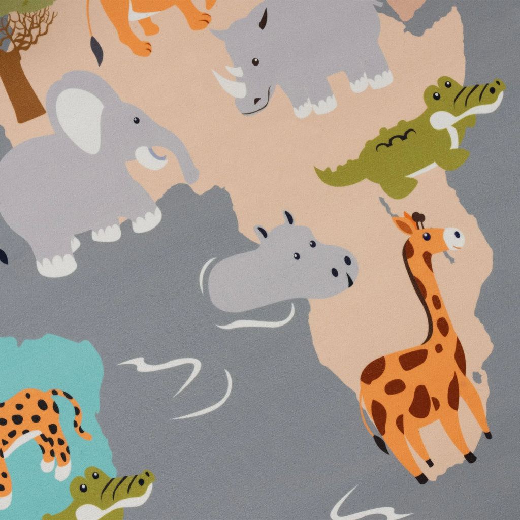 Play Mat Lilo Educational Kids Rug with World Map & Animals in Grey RugYourHome
