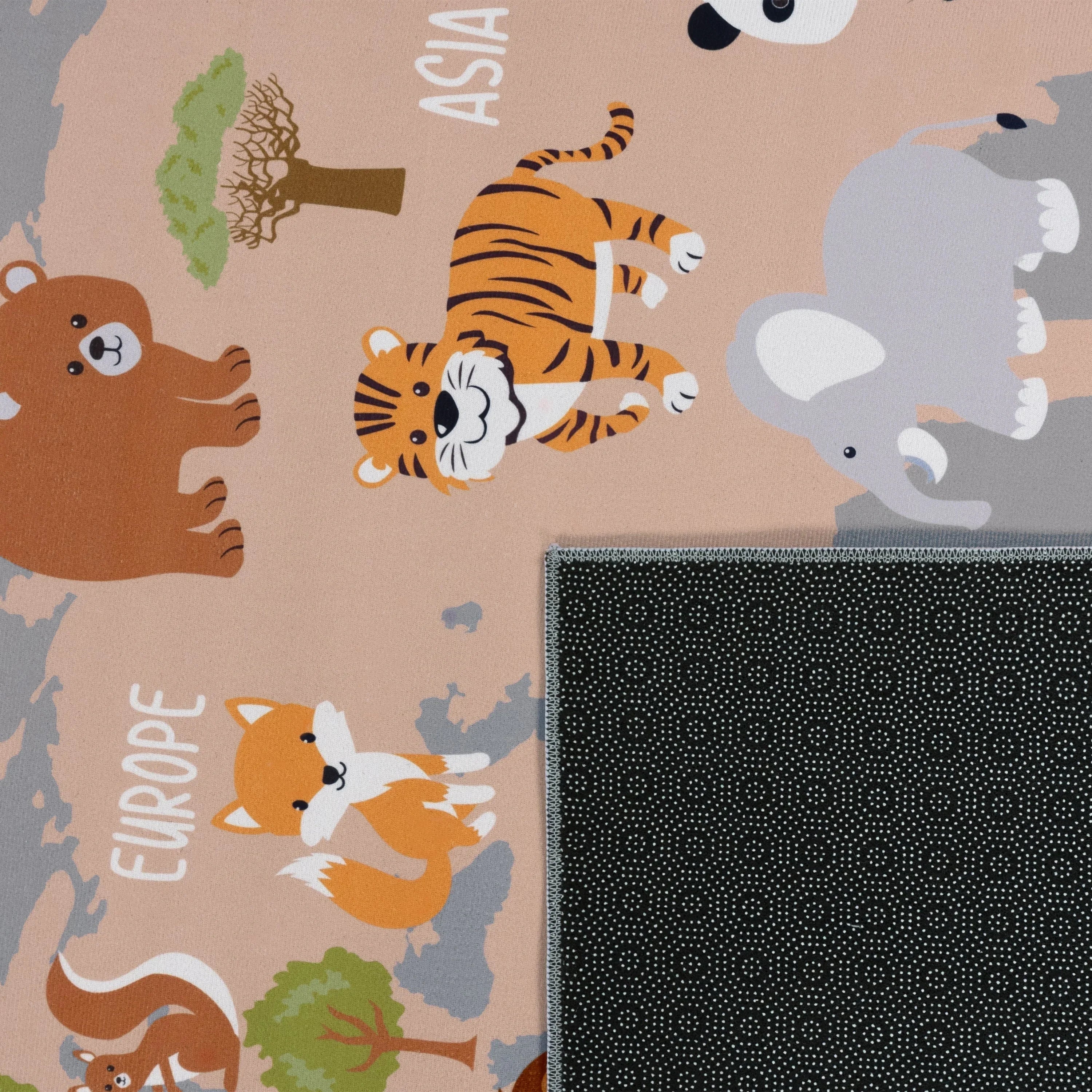 Play Mat Lilo Educational Kids Rug with World Map & Animals in Grey RugYourHome