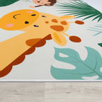 Kids Rug Lilo Jungle Animal Play Mat with Lion Giraffe Monkey in Beige RugYourHome