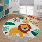 Kids Rug Lilo Jungle Animal Play Mat with Lion Giraffe Monkey in Beige RugYourHome