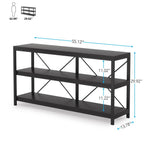 Industrial 55-inch Black Wood Shelf Sofa Table with Heavy Duty Metal Frame