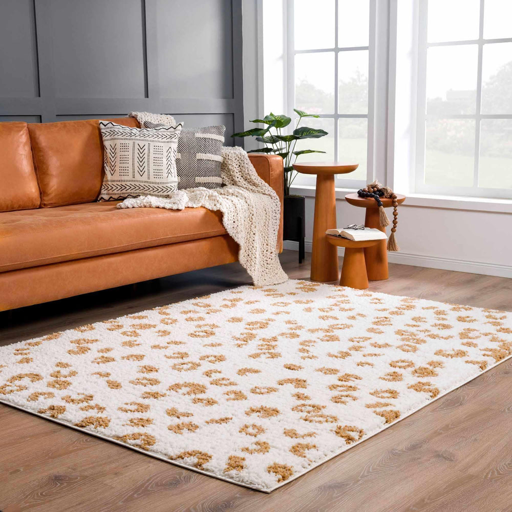 Altin Leopard Print White Area Rug Hauteloom