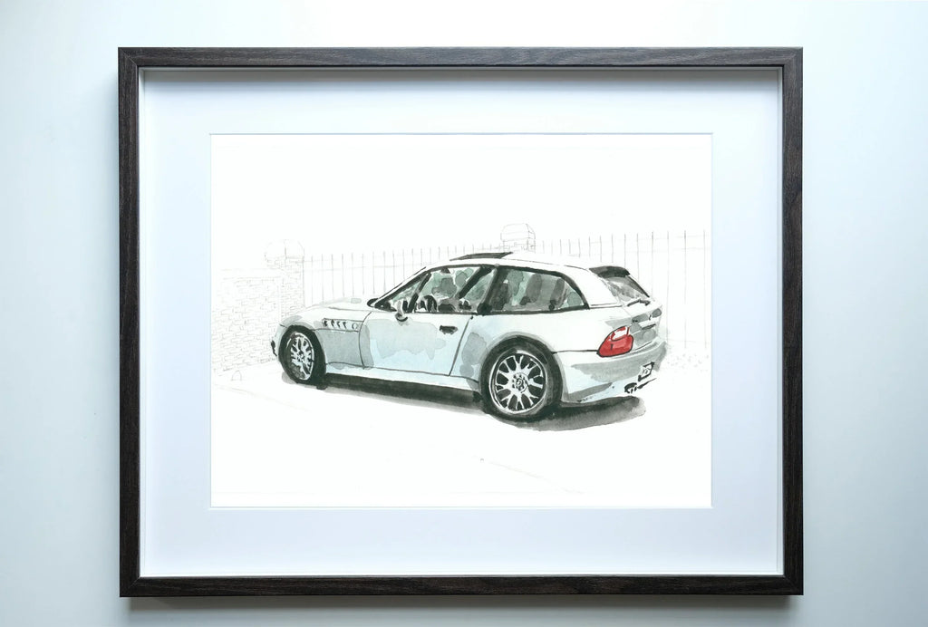 BMW Z3 M Coupe Painting, 5x7 Watercolor Print, Washington Heights, Classic Car