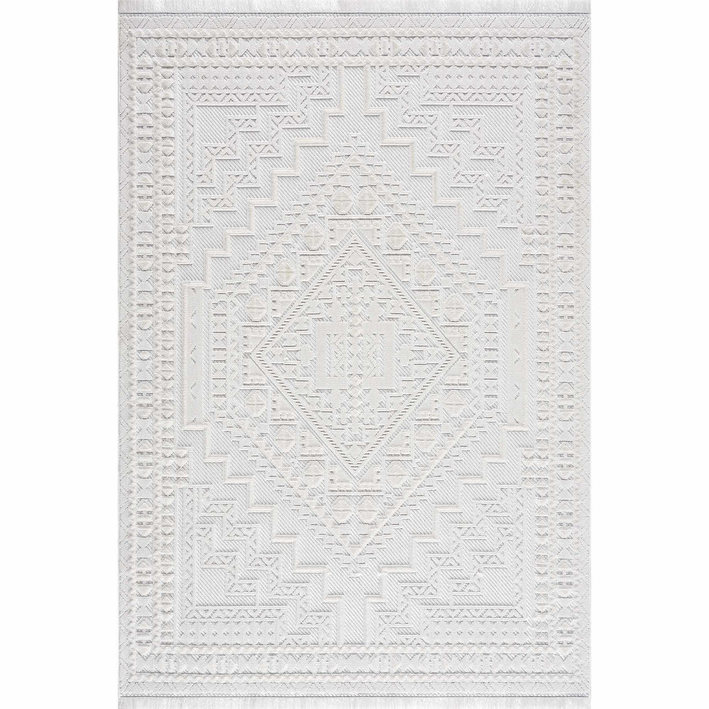 Alya White Fringe Rug Hauteloom
