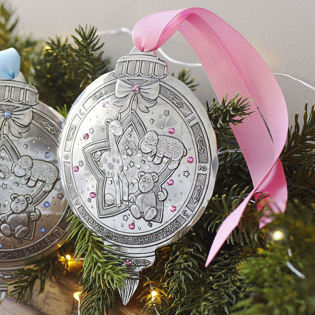 Baby Girl’s First Christmas Ornament with Crystals