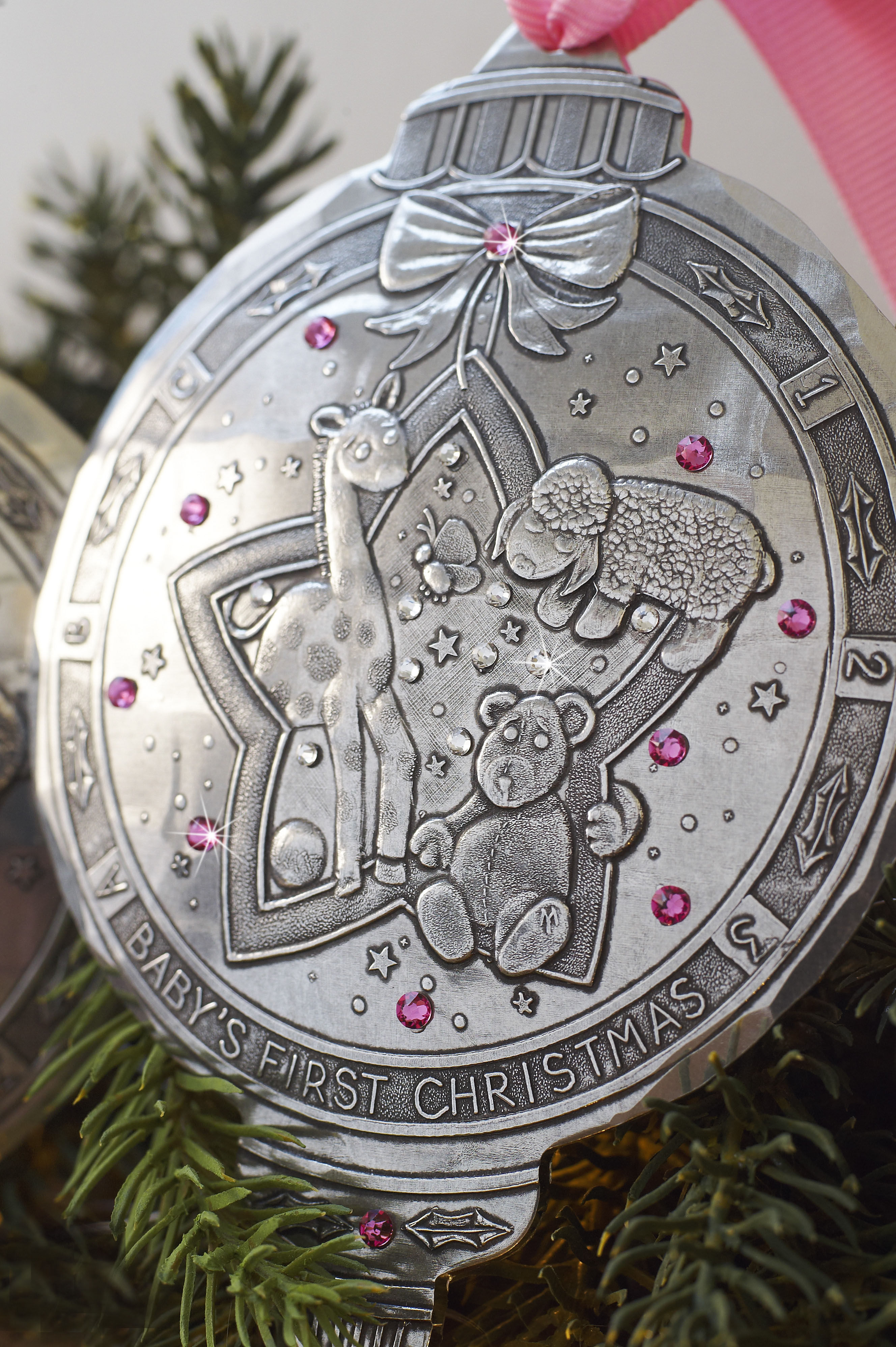 Baby Girl’s First Christmas Ornament with Crystals