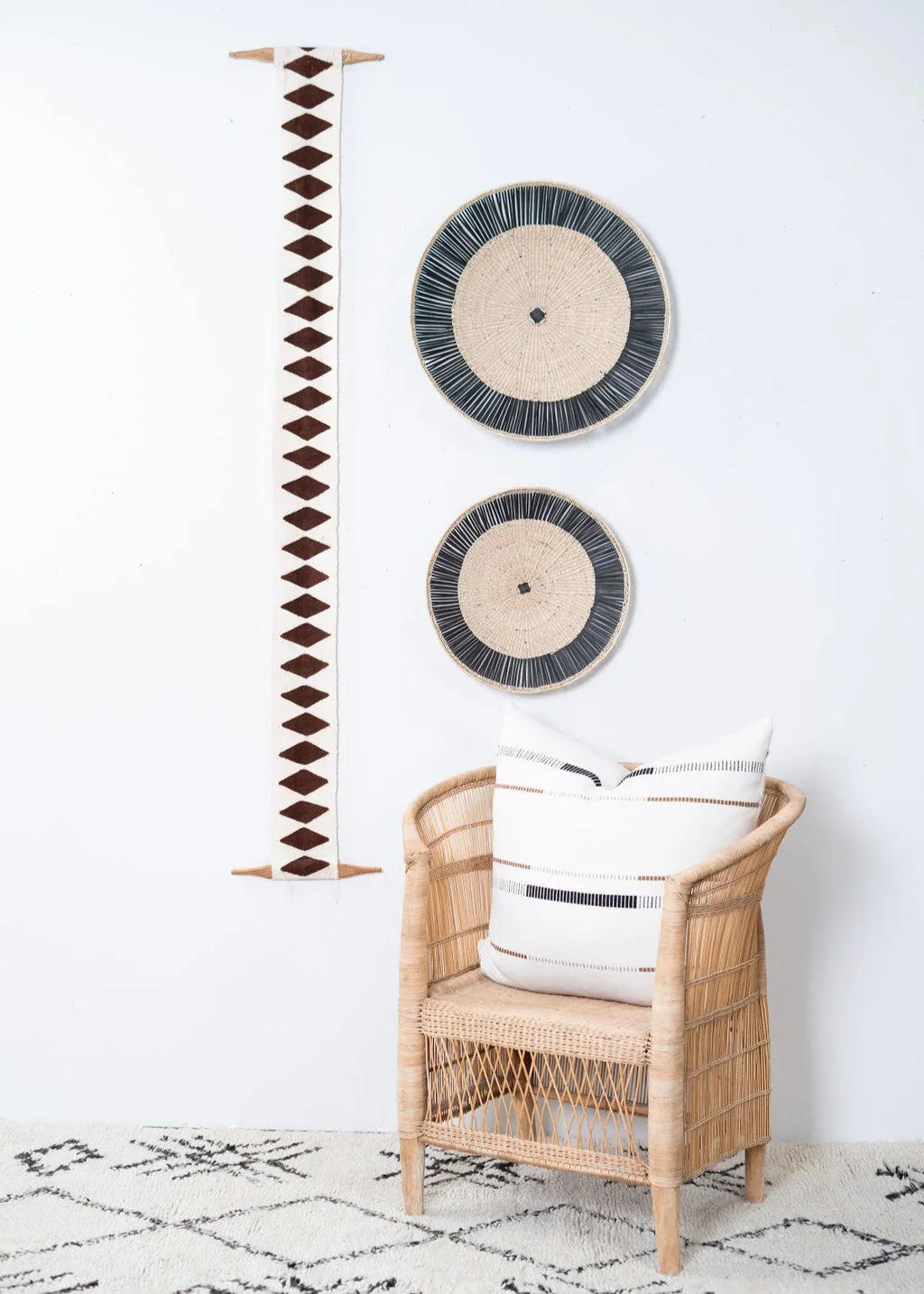 Balance Bogolan Wall Totem in White with Brown Diamonds Kanju Interiors