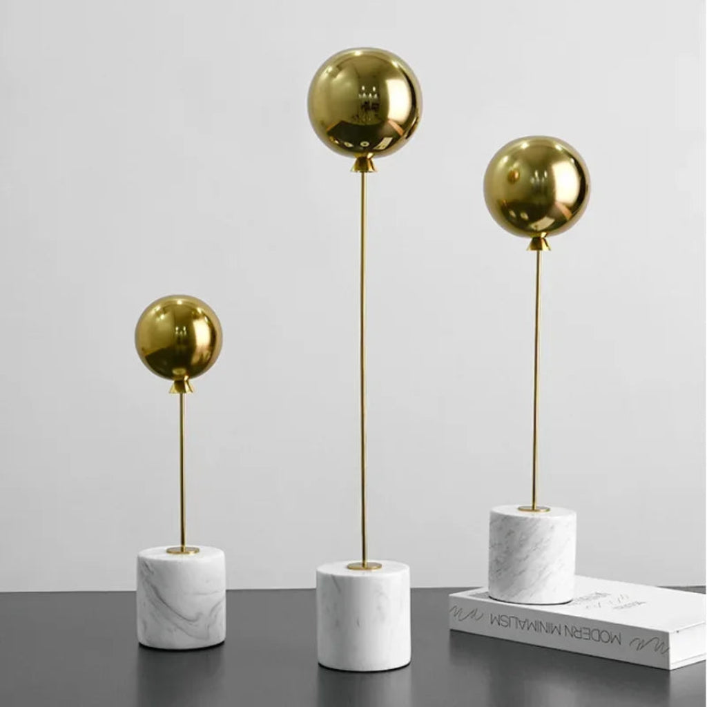 Marble Base Statue - Gold Balloon Sculpture | Mixed (Metal and Marble) Abstract Sculpture | angle view | Modern home decor | House of Avana