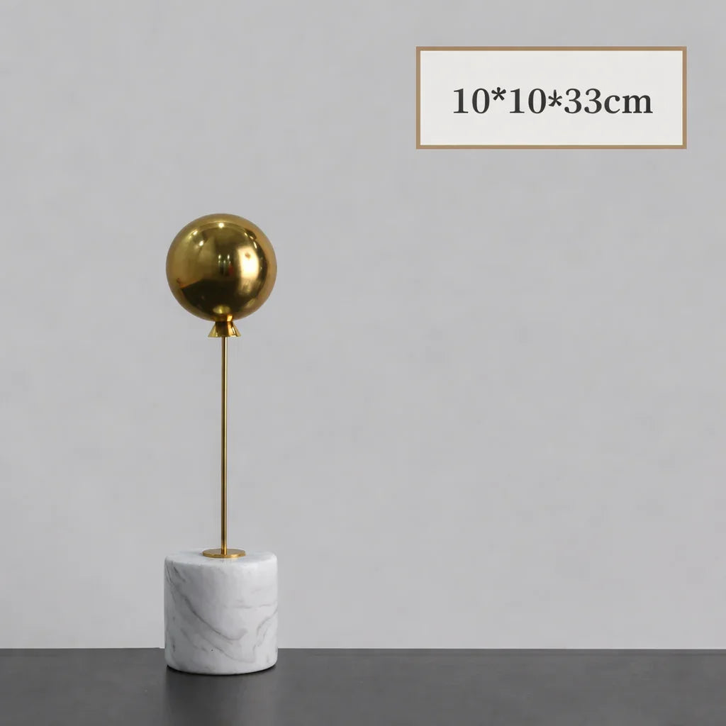 Marble Base Statue - Gold Balloon Sculpture | Mixed (Metal and Marble) Abstract Sculpture | in-room display | Modern home decor | House of Avana