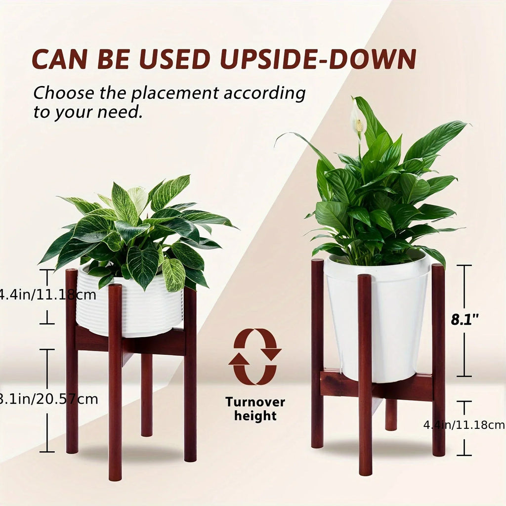 Bamboo Adjustable Plant Stand, 8-12 Inches, Reddish Brown Indoor Planter, side view - House Of Avana [[SKU:HOA-PLN-004]]