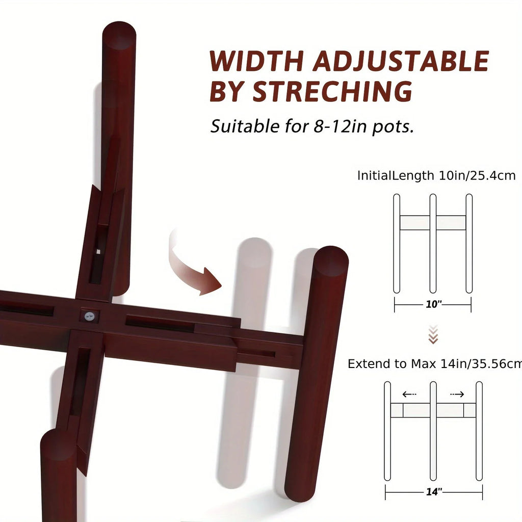 Bamboo Adjustable Plant Stand, 8-12 Inches, Reddish Brown Indoor Planter, detail shot - House Of Avana