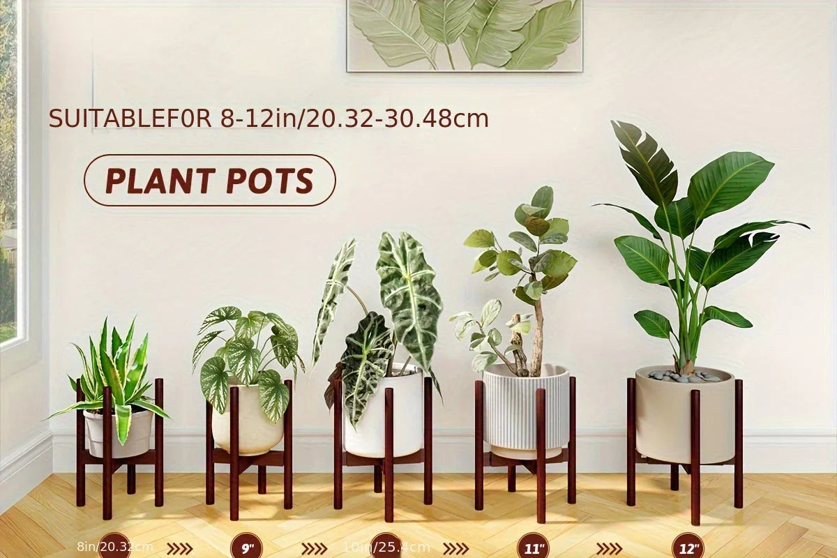 Bamboo Adjustable Plant Stand, 8-12 Inches, Reddish Brown Indoor Planter, angled view - House Of Avana