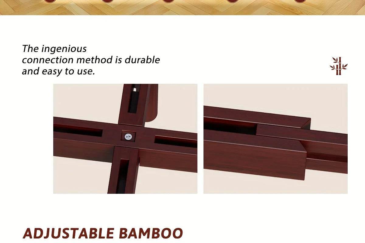 Bamboo Adjustable Plant Stand, 8-12 Inches, Reddish Brown Indoor Planter, angled view - House Of Avana [[SKU:HOA-PLN-004]]