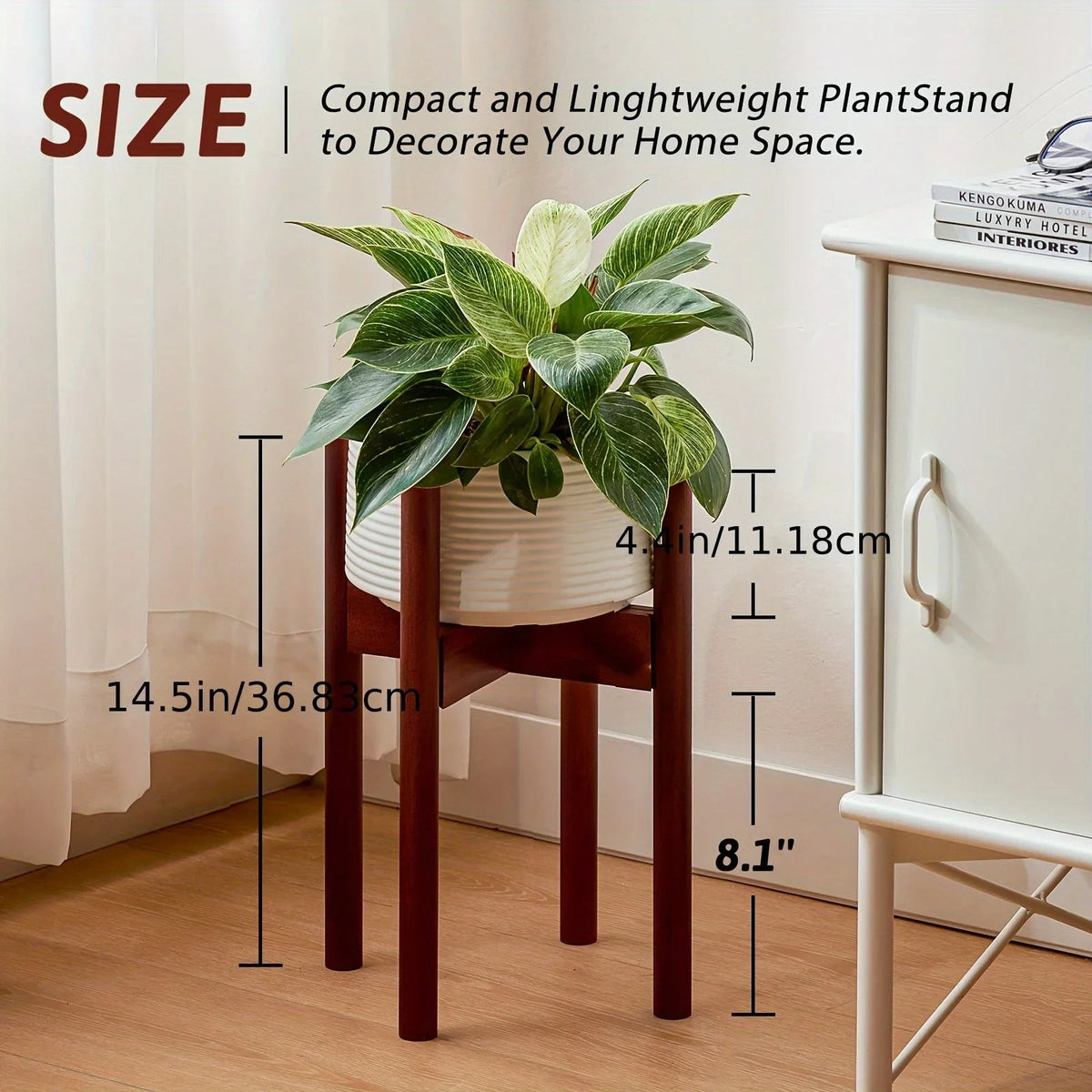 Bamboo Adjustable Plant Stand, 8-12 Inches, Reddish Brown Indoor Planter, front view - House Of Avana [[SKU:HOA-PLN-004]]