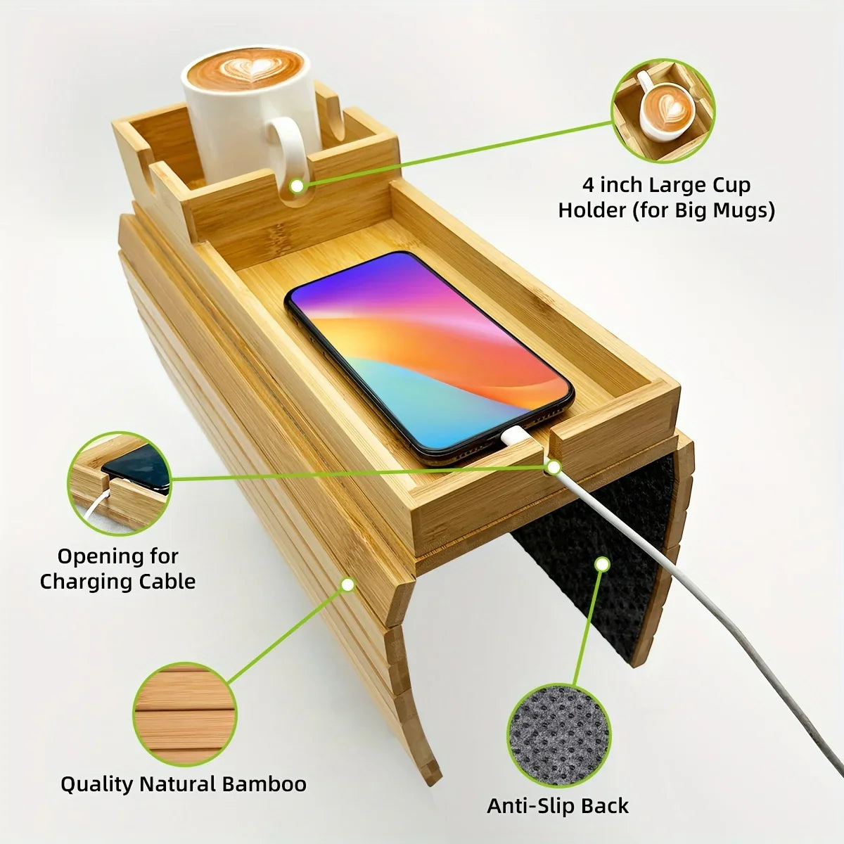 Bamboo Sofa Armrest Tray, Multifunctional Sofa Armrest Breakfast Tray, Snack Tray, Home Kitchen... - House Of Avana