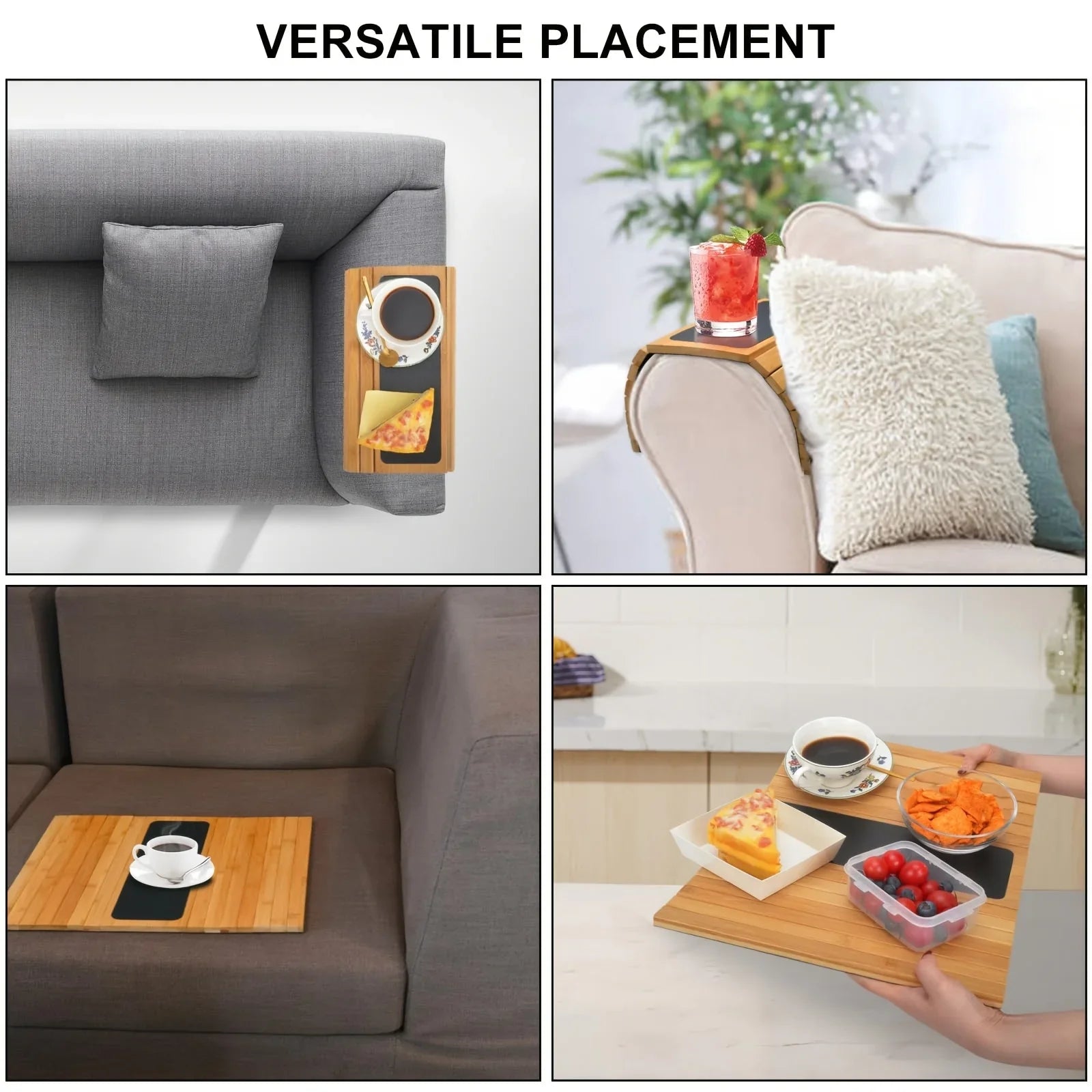 Bamboo Sofa Armrest Tray, Multifunctional Sofa Armrest Breakfast Tray, Snack Tray, Home Kitchen... - House Of Avana