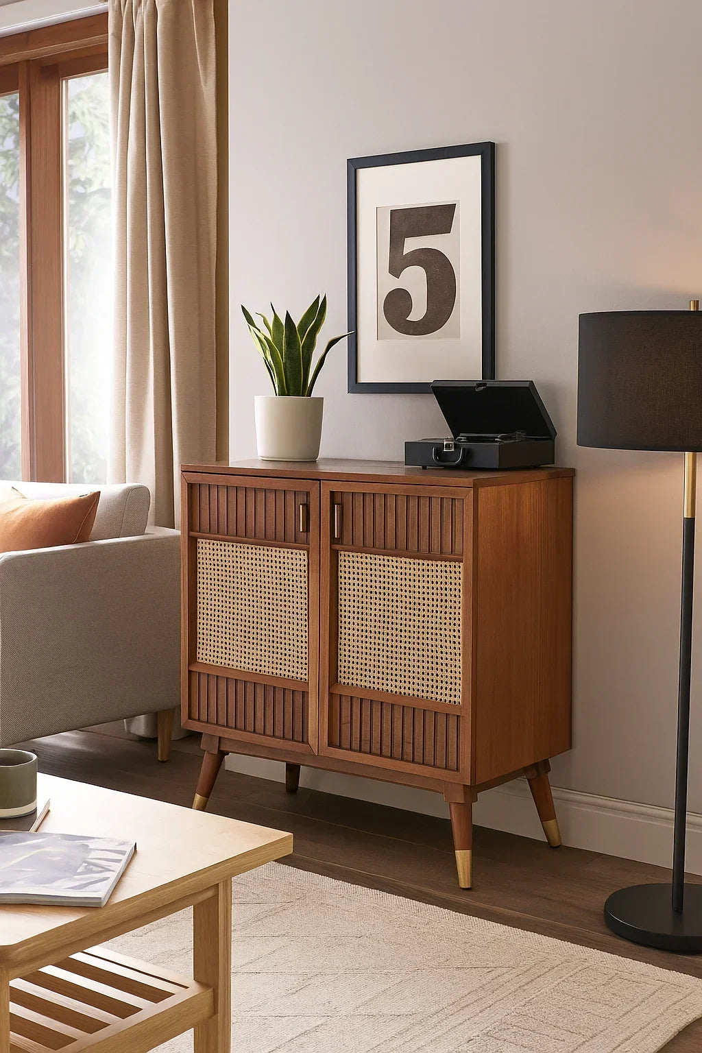 Bana Cane Accent Cabinet, back view - House Of Avana