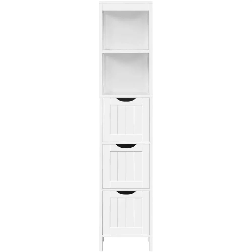 Bathroom Cabinet Tower with 3 Storage Drawers and 2 Shelves in White Wood Finish