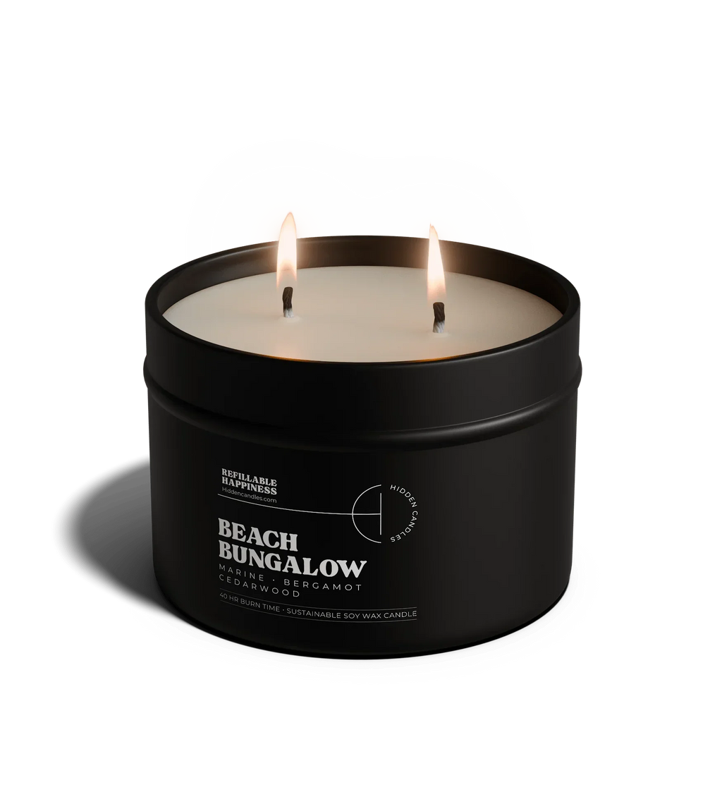 Beach Bungalow Candle 10.6 Oz – Marine Air, Driftwood & White Tea, front view - House Of Avana