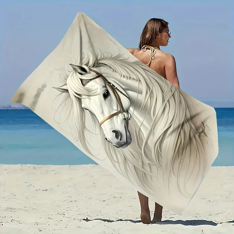 Beach Towel - Quick-dry Microfiber Horse Print, close-up view - House Of Avana