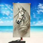 Beach Towel - Quick-dry Microfiber Horse Print, angled view - House Of Avana