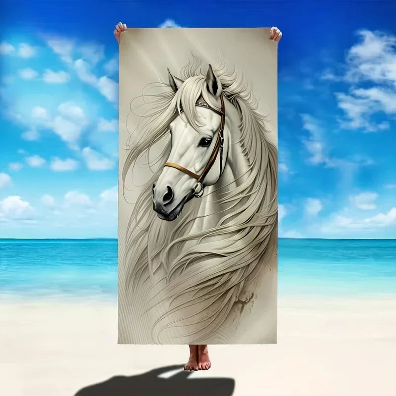 Beach Towel - Quick-dry Microfiber Horse Print, angled view - House Of Avana