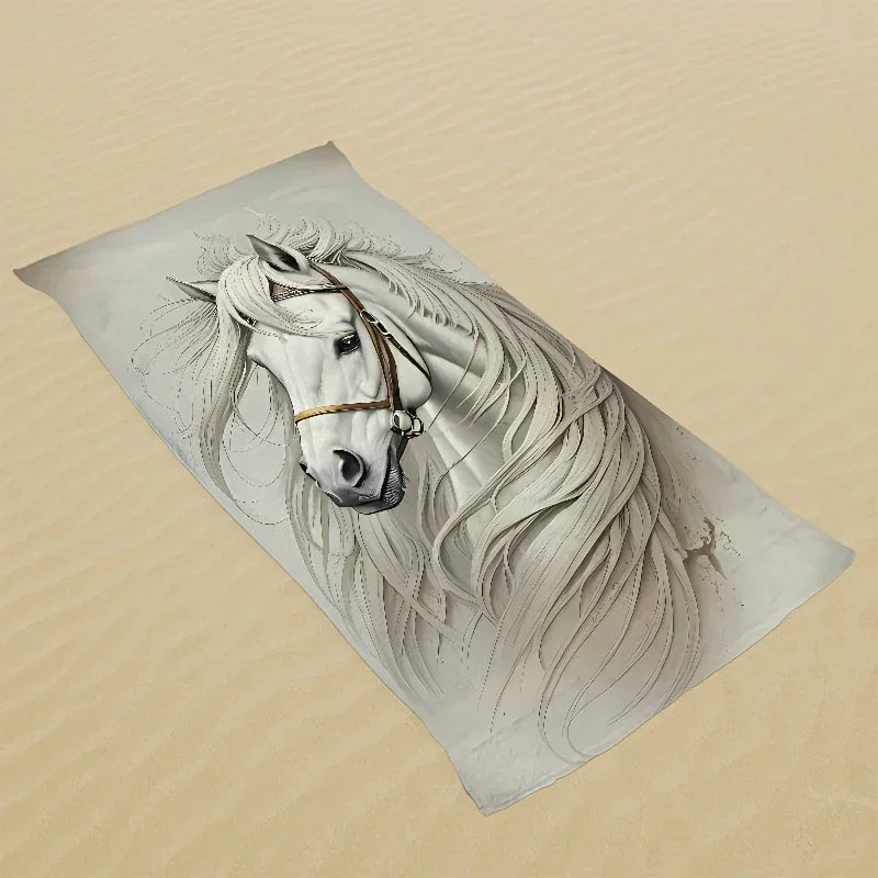 Beach Towel - Quick-dry Microfiber Horse Print, angled view - House Of Avana