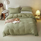 Isadora Lace Ruffle Double Gauze Bedding Set / Green Ever Lasting