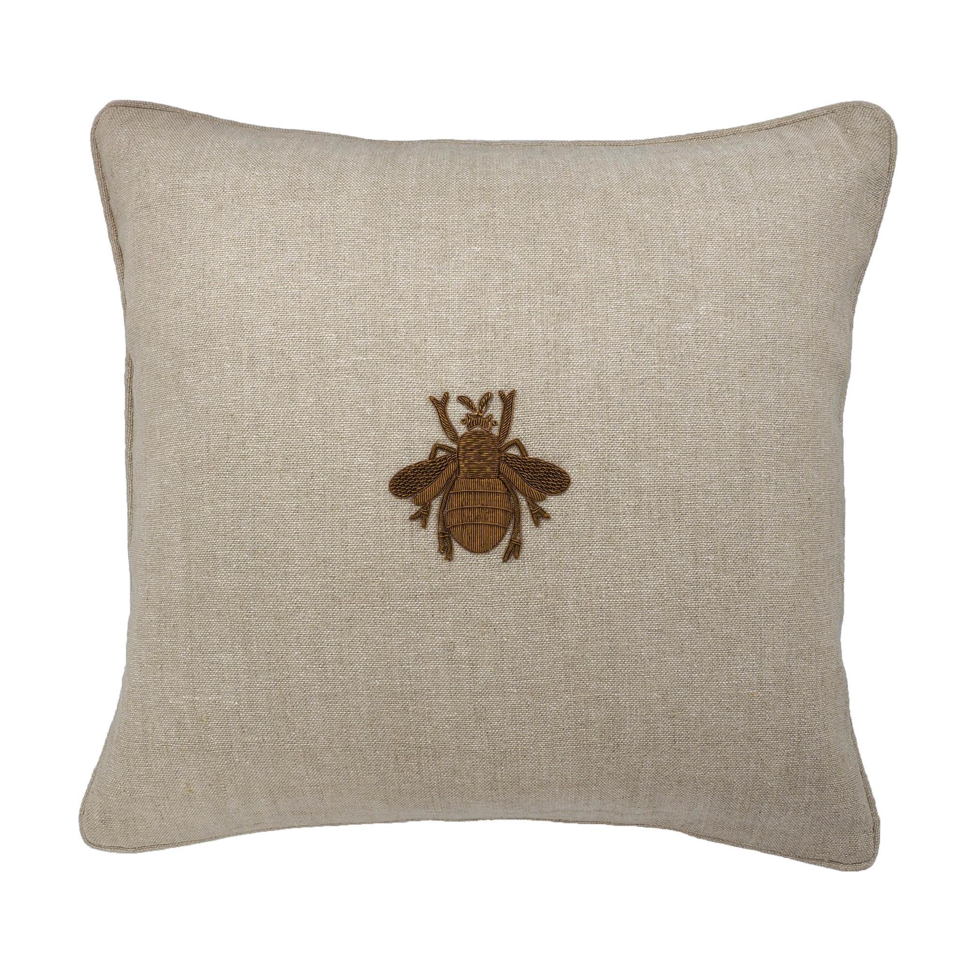 Bee Linen Throw Pillow Cover X 19, front view - House Of Avana