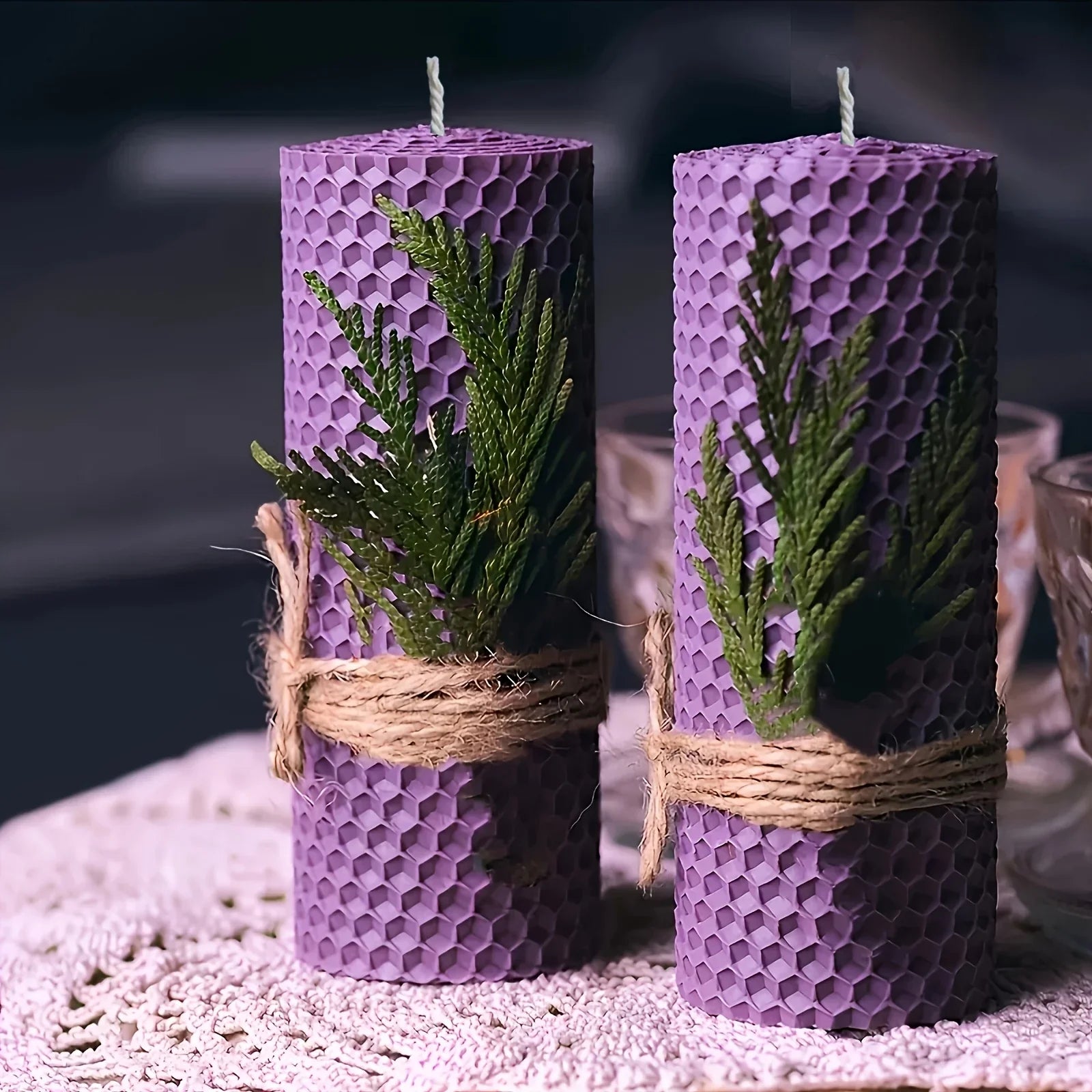Beeswax Candles with Dried Flowers, Multicolor Piece Oval Set, back view - House Of Avana