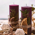 Beeswax Candles with Dried Flowers, Multicolor Piece Oval Set, side view - House Of Avana